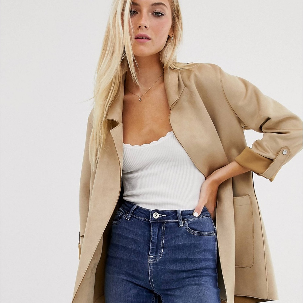 Pull&Bear faux suede throw on jacket in beige NWT